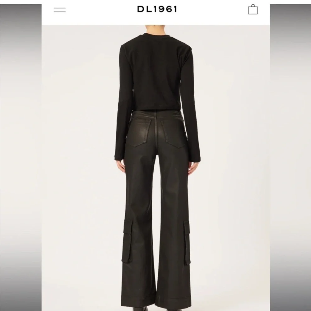 DL1961 Hepburn Wide Leg High Rise Vintage Black Coated Cargo Jeans Pants Sz 33